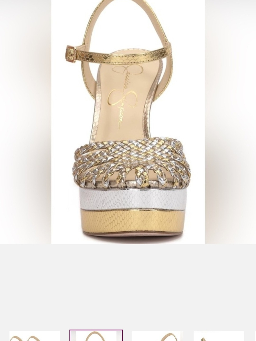 Jessica Simpson Gold and White Braided Platform Ankle-Strap Heels - Picture 3 of 7